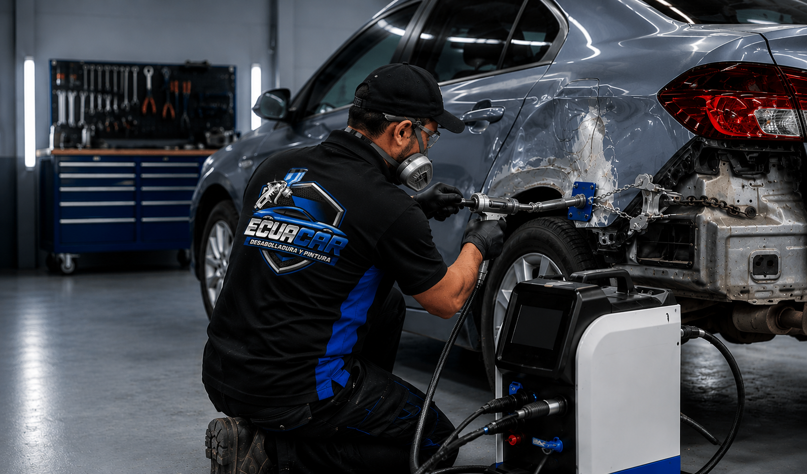 Técnico EcuaCar realizando desabolladura profesional